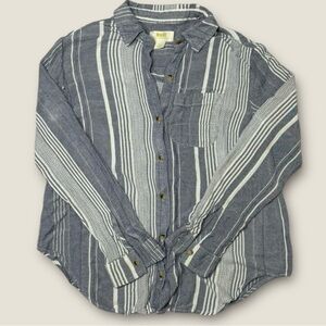 Anthropologie Blue and Cream Striped Button Down‎ Shirt Size XSP